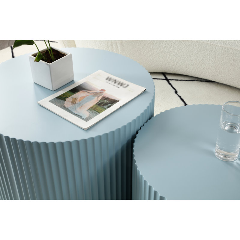 2 tables basses faites à la main, table ronde bleue pour espace de vie, emboîtement moderne de 2, salon,