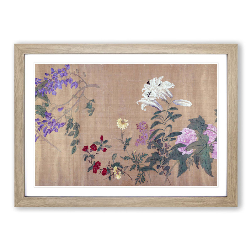 One Hundred Flowers Vol.5 by Yun Shouping - Picture Frame Painting Print, Oak Framed, 36cm H x 48cm W x 2cm D