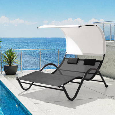 Harnden Outdoor Metal Double Chaise Lounge with Canopy by Freeport Park
