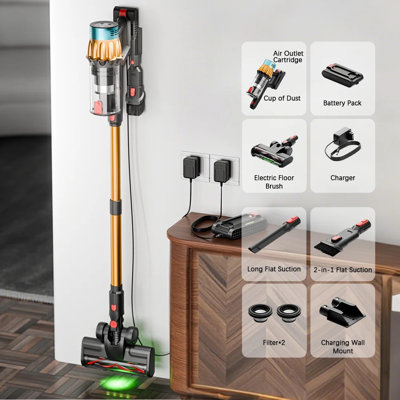 Aspirateur-balai sans fil 550W avec aspiration 45Kpa, écran tactile, conception autoportante et charge murale