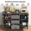 Buffet noir avec crédence cannelée, 2 portes, 3 tiroirs, pour la cuisine et le salon