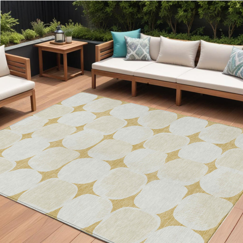 Tapis intérieur lavable abstrait doré et beige 8 pi x 10 pi