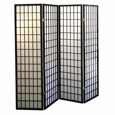 Paravent de 70 pouces de hauteur à 4 panneaux de style japonais avec finition noire
