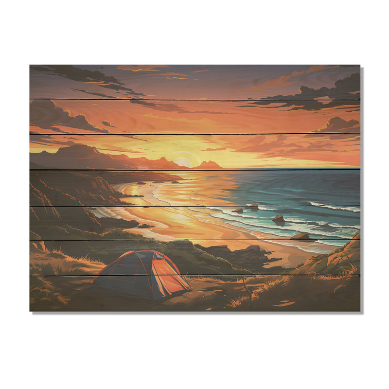 Coastal Camping Tents Retreat II - Impression de voyage sur bois, H 24 po x l 32 po