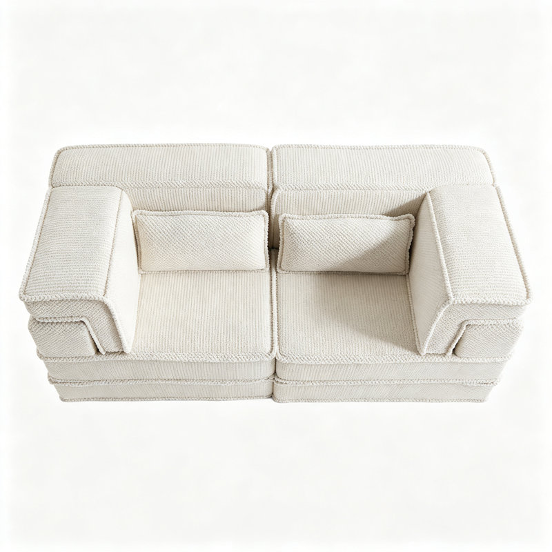 Canapé-lit modulaire blanc Mahjong, canapé d'angle convertible sans structure avec mousse à mémoire de forme, tissu polaire à motifs, aucun assemblage requis pour le salon et l'appartement