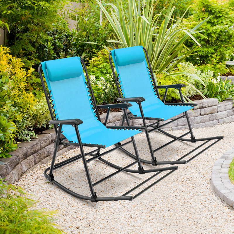 Chaise berçante d'extérieur en métal Myiesha, Bleu