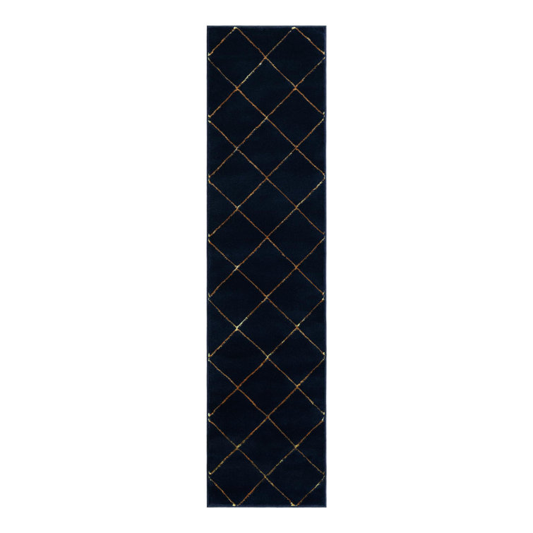 Latitude Run® Checks Nikica Rug Navy Blue and Gold