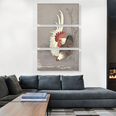 Rooster and Hen by Ohara Koson - 3 Piece Wrapped Canvas Print Set -  ARTCANVAS, KOSON27-3S-60x40