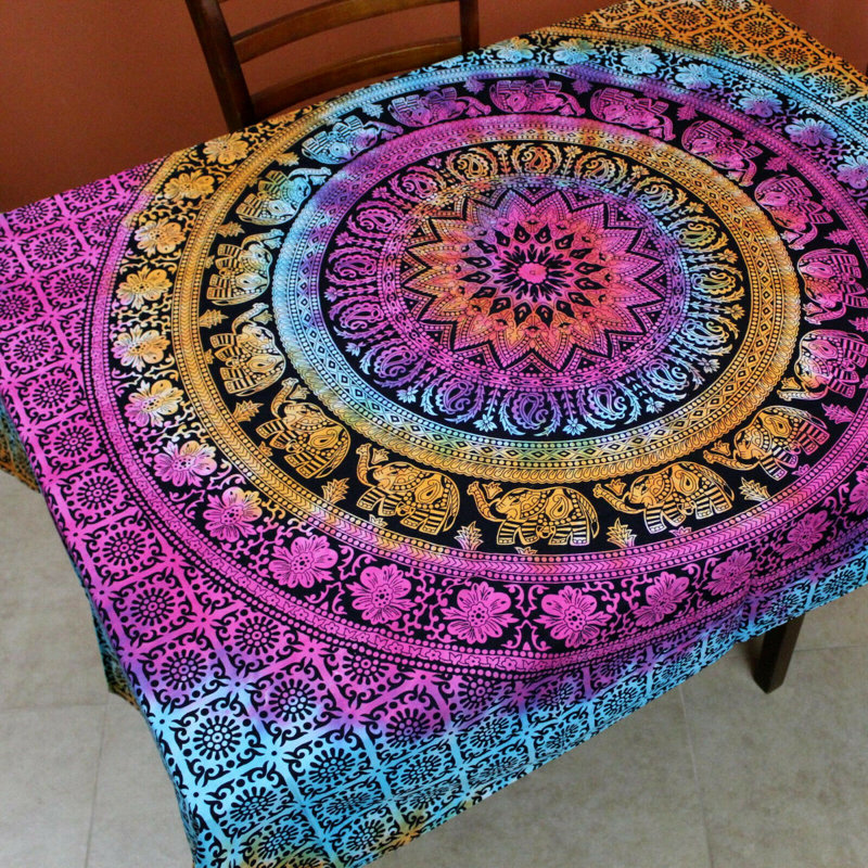 Njteh Cotton Elephant Tablecloth, Purple
