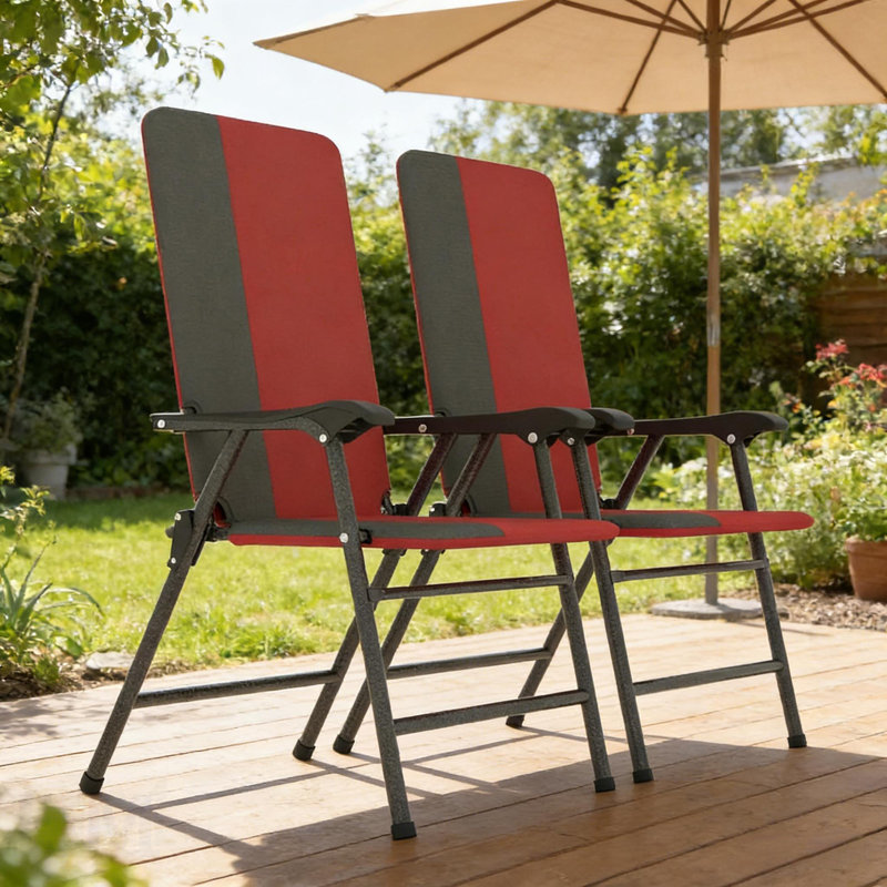 Ensemble de 2 chaises de patio pliantes rembourrées à dossier haut, confortables et portables pour la détente en plein air