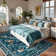 Boho Washable Area Rugs for Bedroom Non-Slip Vintage Large Living Room Rug Floral Birds Mat