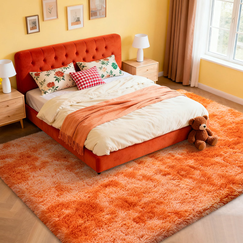 9x12 ft Fluffy Rug for Living Room, Soft Tie-Dyed Orange Area Rug, Non-Slip Carpet for Bedroom Home Decor, Rectangle 9' x 12'