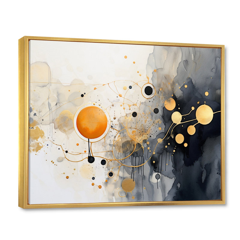 «Black and Gold Whimsical Waves I», reproduction sur toile, Cadre flottant doré, H 12 po x l 20 po x P 1 po