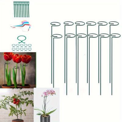 Paquet de 12 piquets de soutien pour plantes de 17 pouces, 4 tiges de soutien de jardin à tige simple de 4 mm d'épaisseur Amaryllis, 420 boucles de plantes, 12 inserts d'étiquettes, 20 attaches de câble