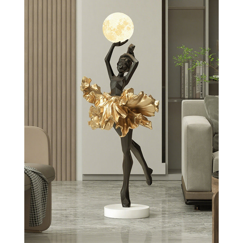 Italian-Style Resin and Wood Floor Lamp, 54.33", Black