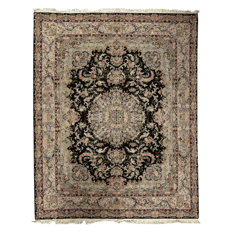 Hand Knotted Wool Oriental Area Rug in Black And Beige
