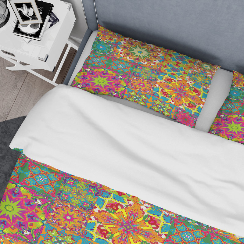 Multicolor Tile Patchwork Polyester Patchwork Duvet Cover, Twin Duvet Cover + 1 Standard Sham