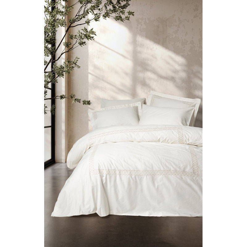 Ensemble de housse de couette luxueuse en satin de luxe, couleur écru | 100% satin de coton, housse de couette 78,7 x 86,6, drap plat 94,5 x 102,4, taies d'oreiller 19,7 x 27,6 (2 pièces) | Impression réactive, lavable à la machine, conception éléga