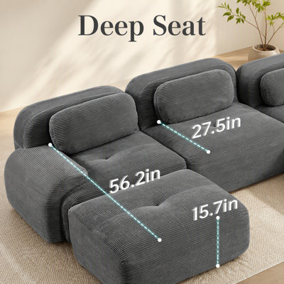 Canapé modulaire en forme de L sans assemblage, conception ergonomique, tissu en velours côtelé de luxe adapté aux animaux de compagnie, accoudoirs courbés extra larges, éponge à haute résilience 32D, vert olive