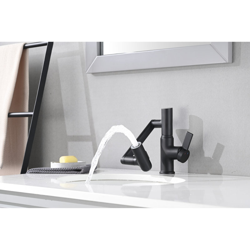 Robinet de lavabo de salle de bain avec indicateur de température, rotation 360 °, noir mat, jet noir, affichage de la température, rotation 360 °,