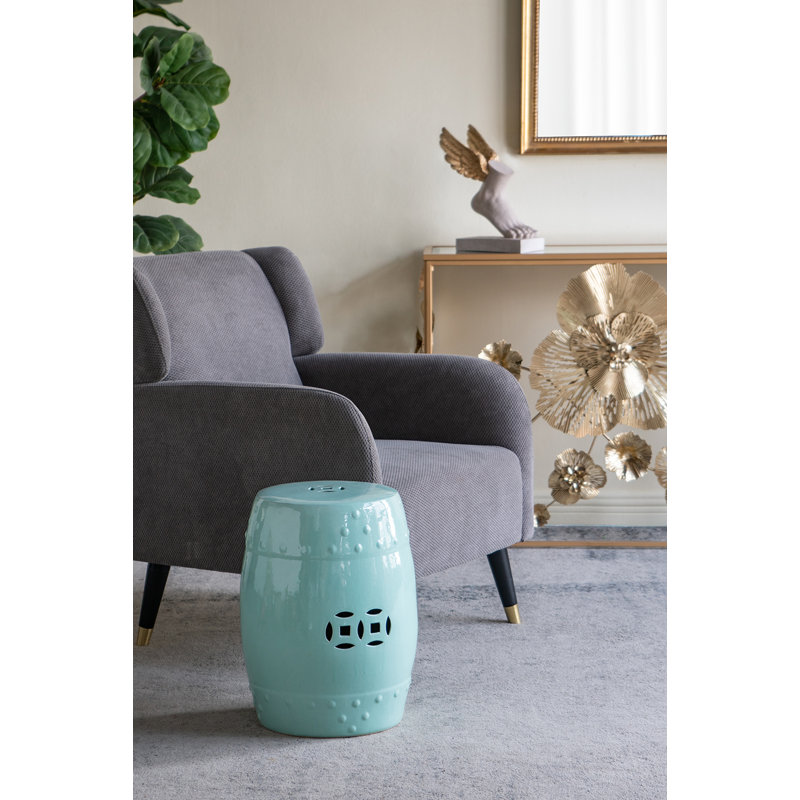 Tabouret tonneau en céramique D13x18, Bleu clair