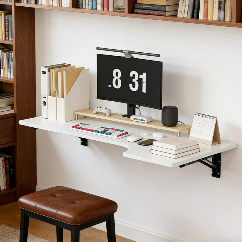 Bureau d'angle flottant mural en L pour bureau à domicile