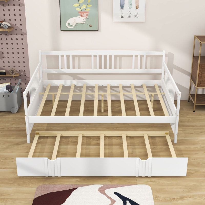 Pearces Daybed Wood Bed with Twin Size Trundle, Full / Double, White
