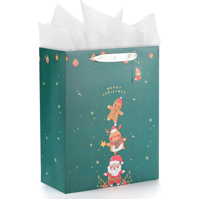 Grand sac-cadeau floral 13 po avec papier de soie, sacs-cadeaux décoratifs 10 po x 5 po x 13 po pour Pâques, anniversaires, fêtes de naissance et mariages