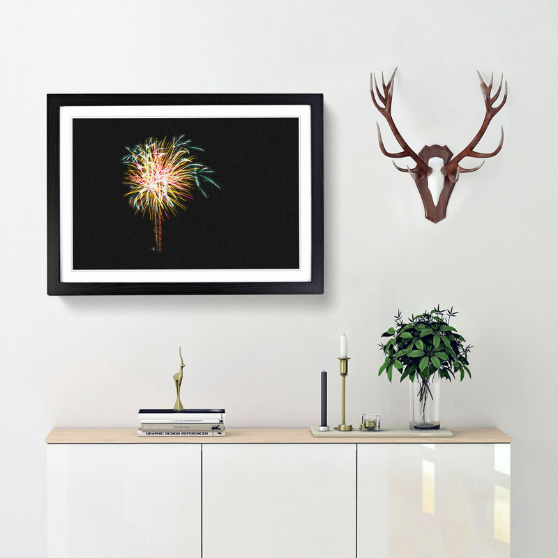 Palm Tree Fireworks - Framed Print, 48cm H x 65cm W x 2cm D, Black Framed