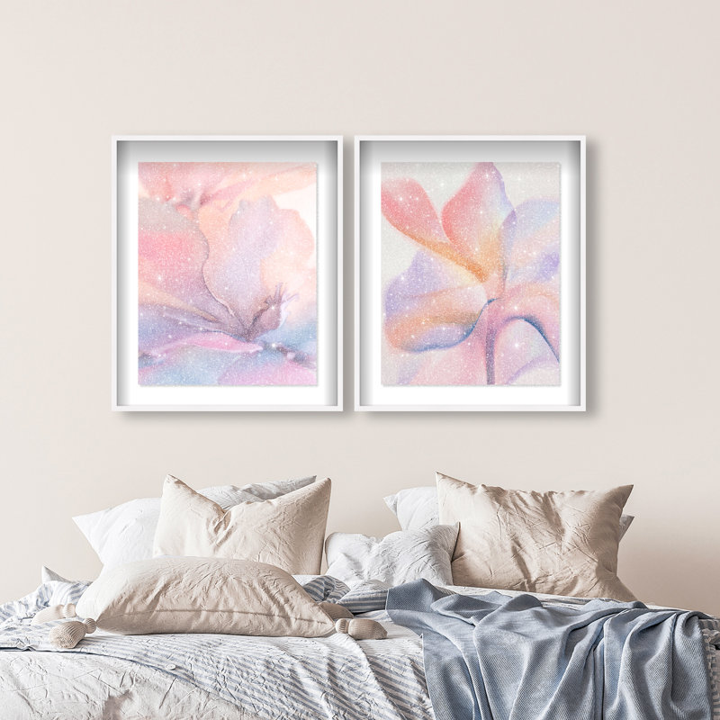 Watercolor Petals Set Framed Graphic Art, 31.5"H x 25.5"W, White Shadowbox