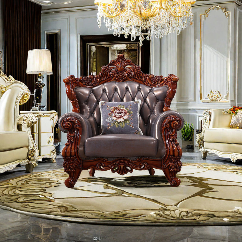 Fauteuil de style européen en cuir massif et cuir massif de 49,21 po
