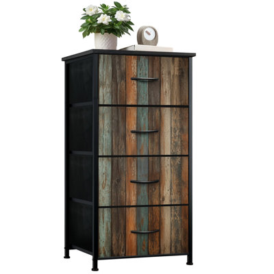 Commode pour chambre à coucher avec 4 tiroirs de rangement Planche de bois vieillie tons de terre mélangés Commodes bleu subtil Commode en acier avec cadre en placard pour vestibule