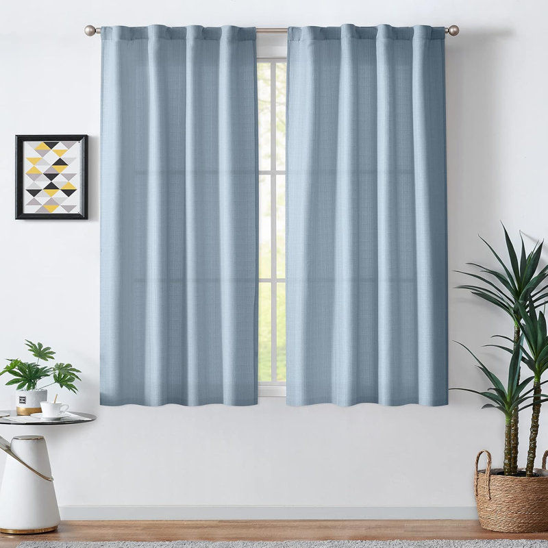 Semi Sheer Rod Pocket Farmhouse Textured Curtains, 38" W x 63" L, Blue