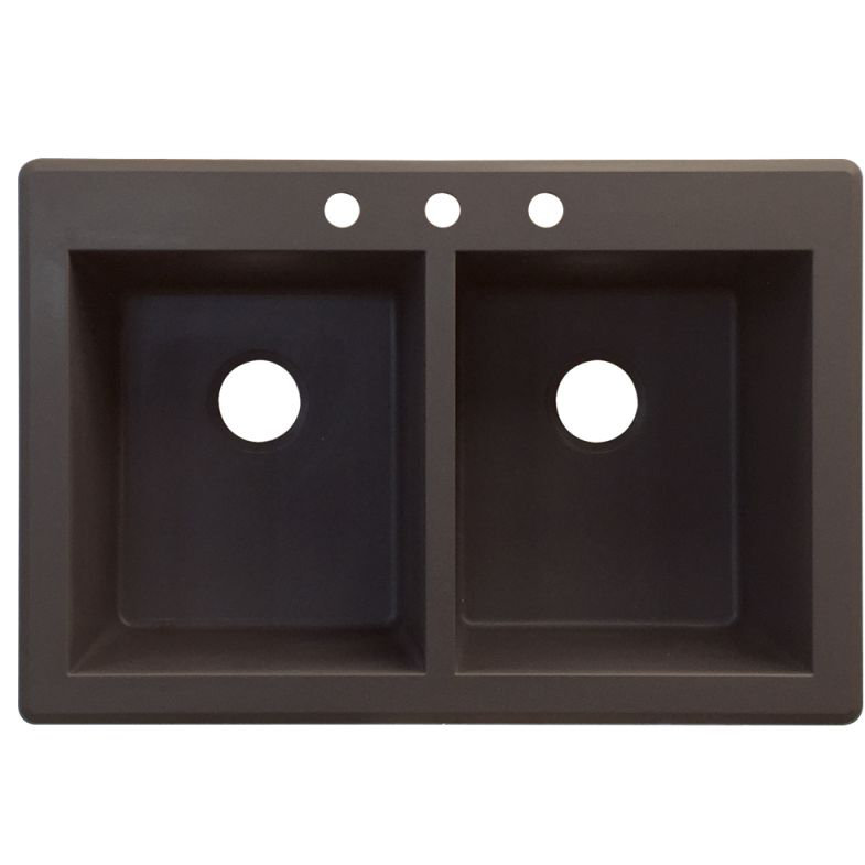 Radius 33.0625'' L Double Bowl Granite Kitchen Sink, 3 hole, Espresso