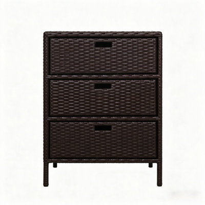 Outdoor Towel Rack,3 Drawers Cabinet Organizer,Rattan Storage Cabinet