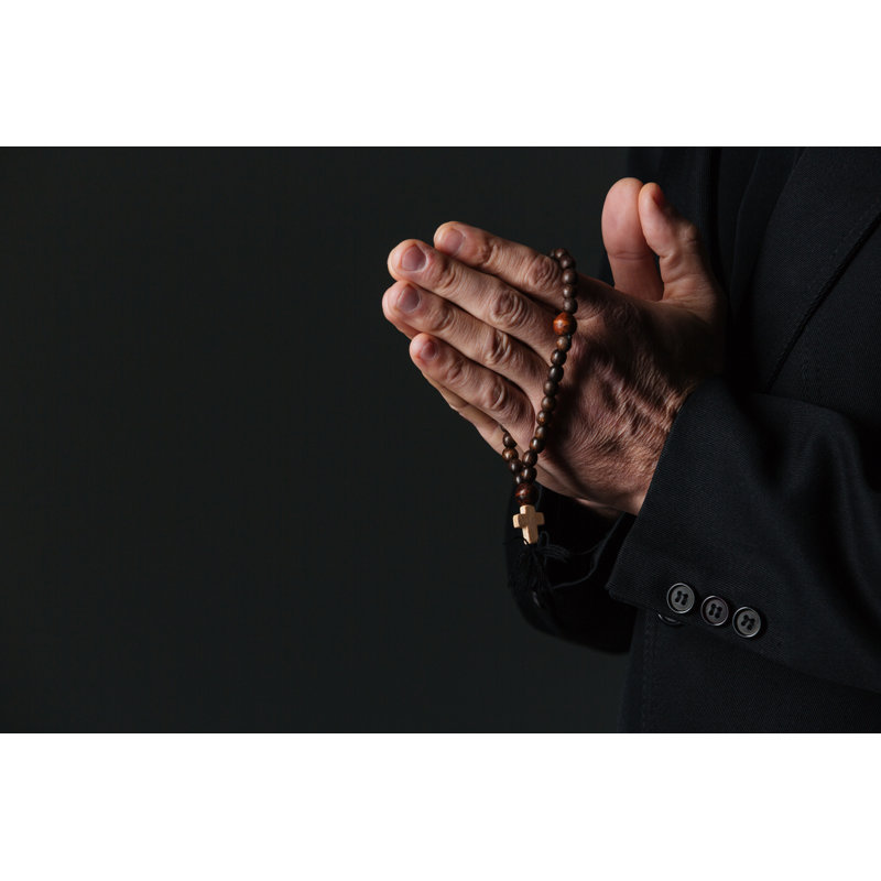 Hands Of Priest Holding Rosary And Praying - Wrapped Canvas Print, 20cm H x 30cm W x 3.8cm D