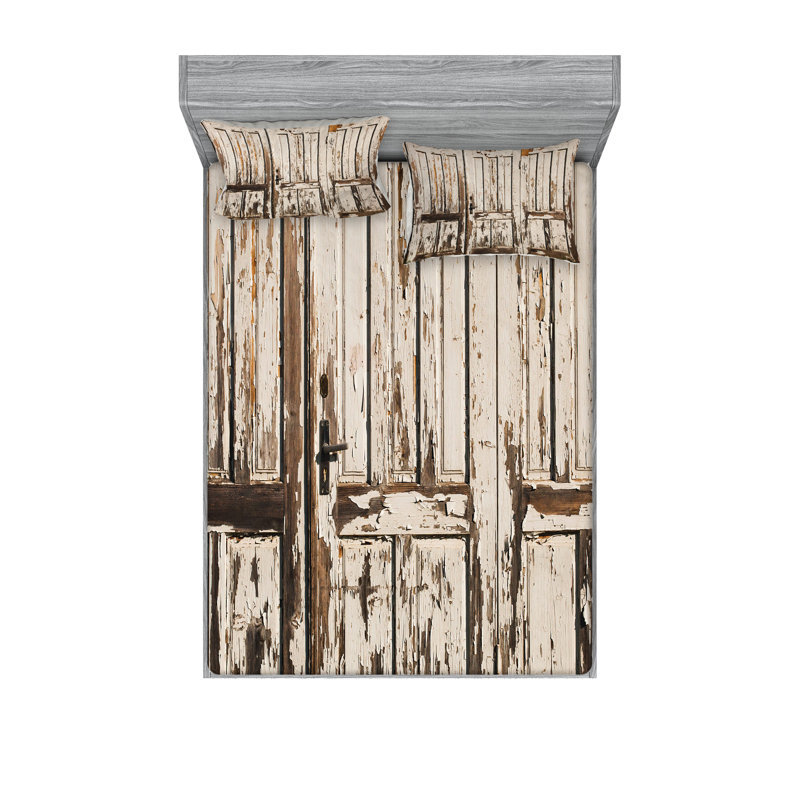 Drap-housse et coussin décoratif Ambesonne, brun et blanc, Ensemble de draps pour grand lit + 5 pièces suppl