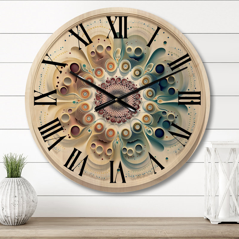 Horloge murale moderne surdimensionnée en bois doux et doux Cymatics Mandala VII, Moyenne