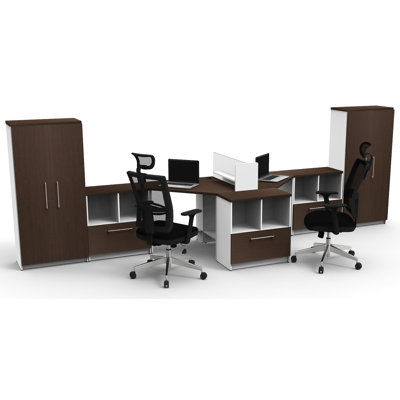 Benching Desks Teamwork Corner Desk Collaboration Furniture Model 3F848867E4644AE6829837C13E9739B8 8Pc Group Contemporary White/Espresso Colour. Seating Not Included
