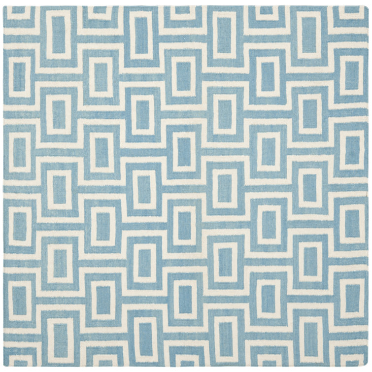 Rodgers Hand Woven Flat Weave Wool/Cotton Geometric Rug in Light Blue