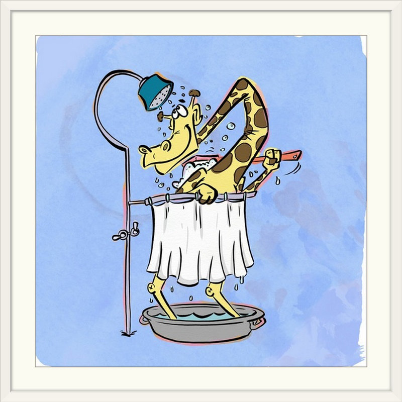 « short douche, tall giraffe-bathtime copains », impression, H 28 x l 28 po x P 1 po, Cadre blanc