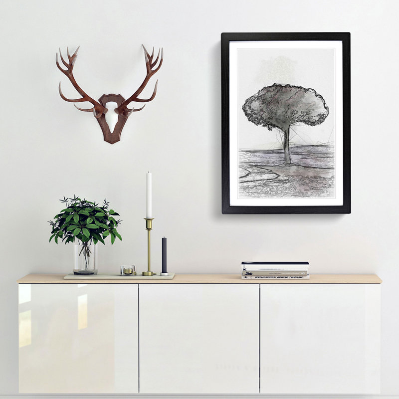 Tree in Tuscany Italy in Abstract - Framed Print, 91cm H x 60cm W x 2cm D, Black