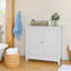 Armoire de rangement blanche à double porte, armoire de rangement autoportante moderne Mid-Century, armoire de rangement de salle de bain avec boutons argentés pour le salon, la cuisine, la salle de bain, le couloir