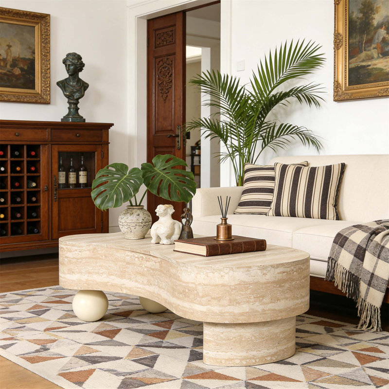 Table basse irrégulière avec plateau rabattable et rangement caché, parfaite pour les espaces de vie modernes et compacts