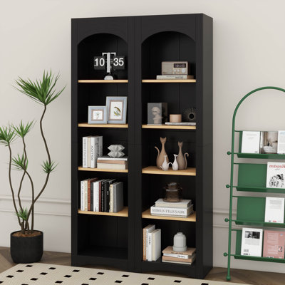 Free Standing 5 Tier Bookshelves, Bookcases Set Of 2, Farmhouse Two-Tone Storage Cabinet With Adjustable Shelves, 72" H Kitchen Pantry Cabinet