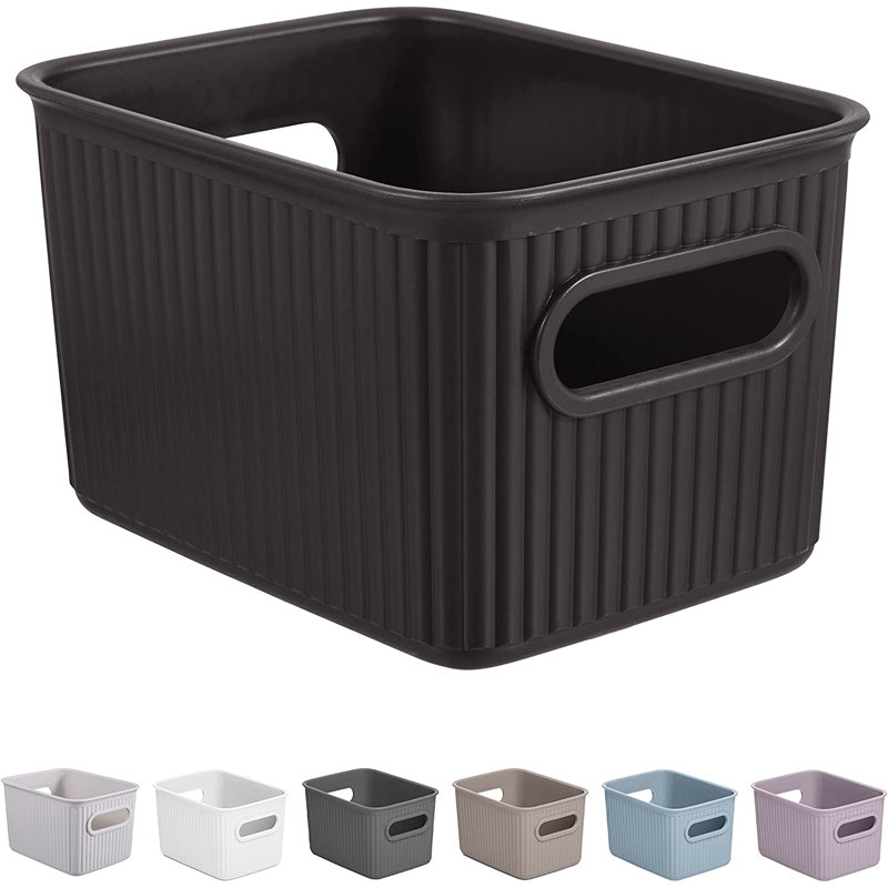 Ribbed Plastic Basket Set, Brown, 1