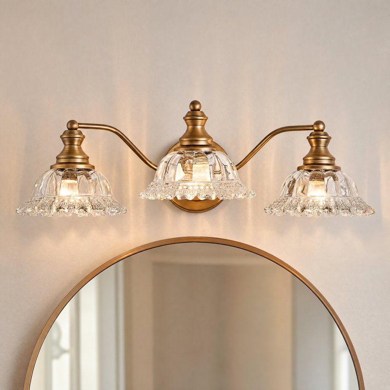 3-Light Brass-Finish Vintage Bathroom Vanity Lamp UL Listed, Brass, Clear, 3 Lights