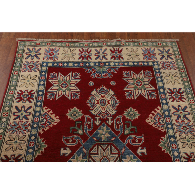 Tapis oriental géométrique Kazak rouge 6