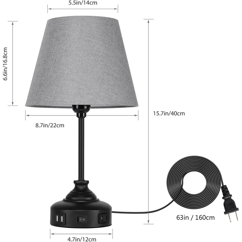 Jhovanni Metal USB Table Lamp, Grey