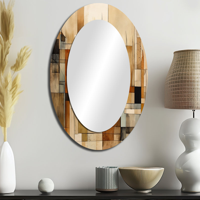 Modernist Expressions IV - Abstract Oval Decorative Mirror On Metal, 36" x 24"